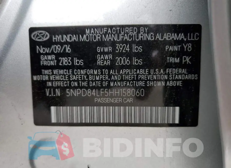 5NPD84LF5HH158060 Photo# 10