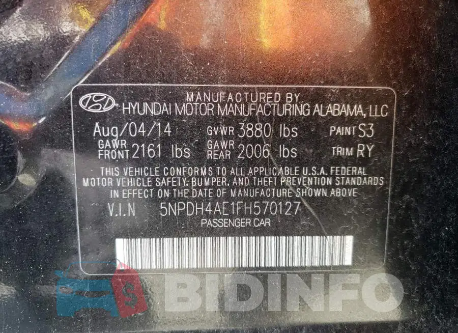 5NPDH4AE1FH570127 Photo# 12