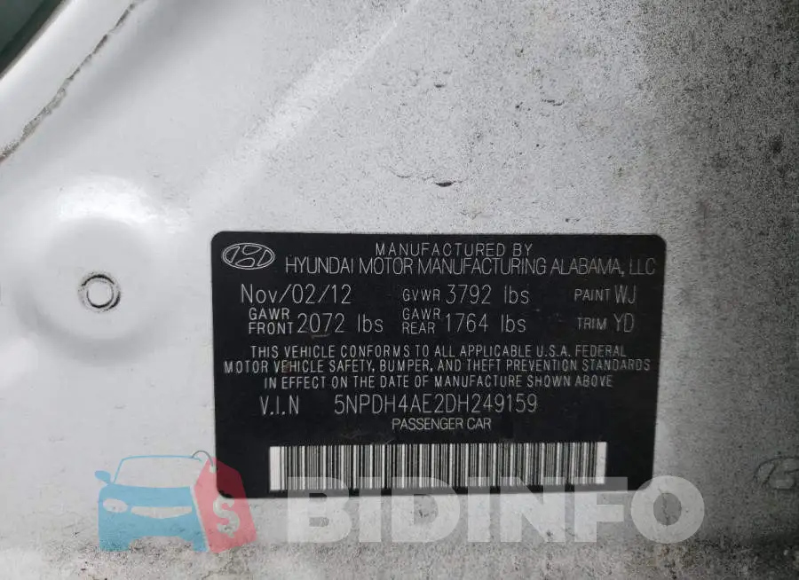 5NPDH4AE2DH249159 Photo# 10
