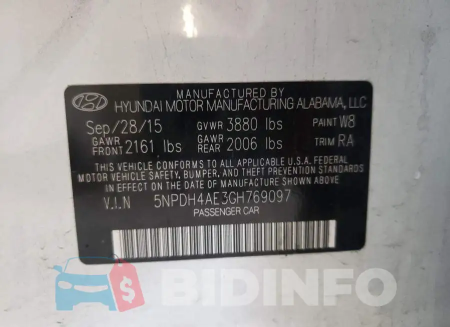 5NPDH4AE3GH769097 Photo# 10