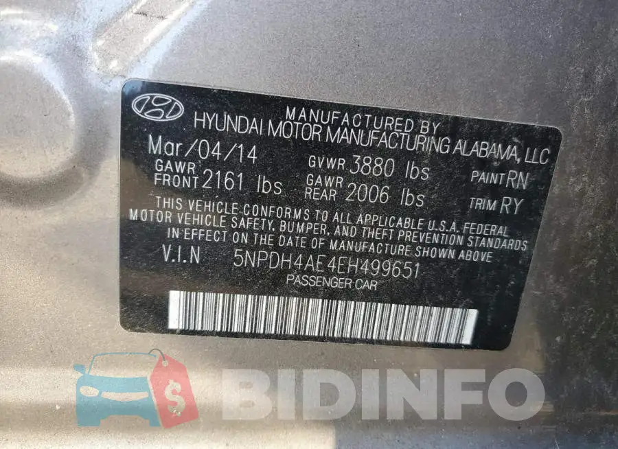 5NPDH4AE4EH499651 Photo# 12