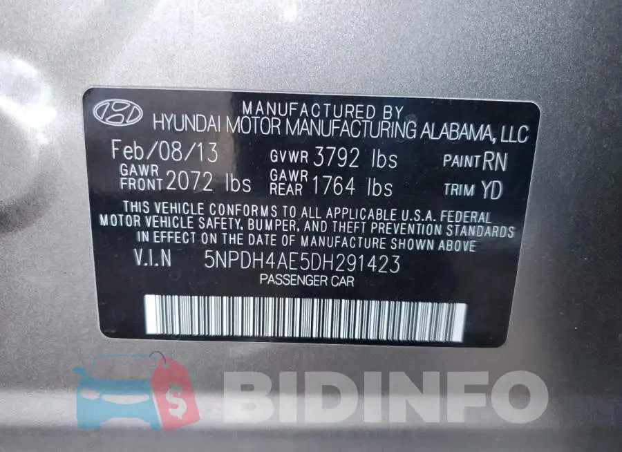 5NPDH4AE5DH291423 Photo# 12