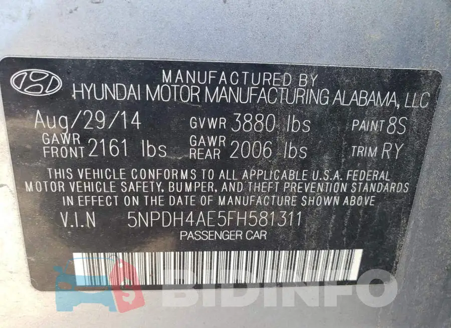 5NPDH4AE5FH581311 Photo# 10