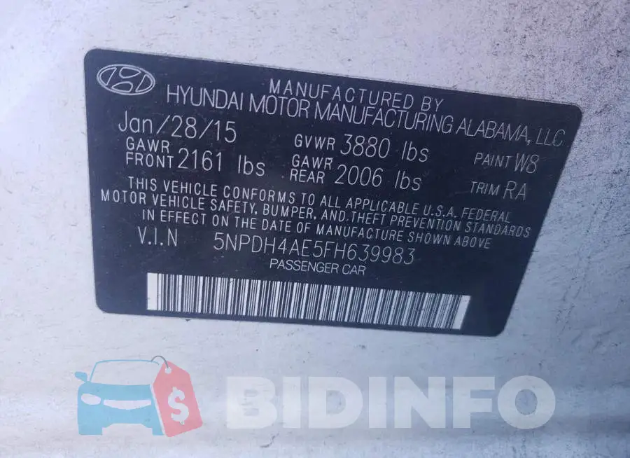 5NPDH4AE5FH639983 Photo# 10