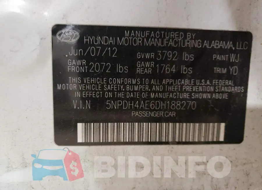 5NPDH4AE6DH188270 Photo# 12