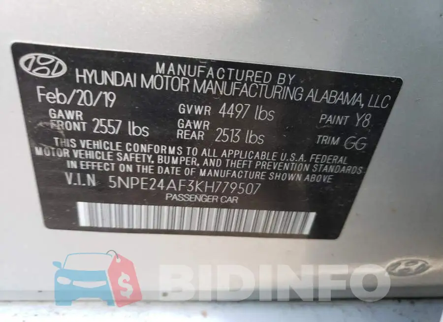 5NPE24AF3KH779507 Photo# 10