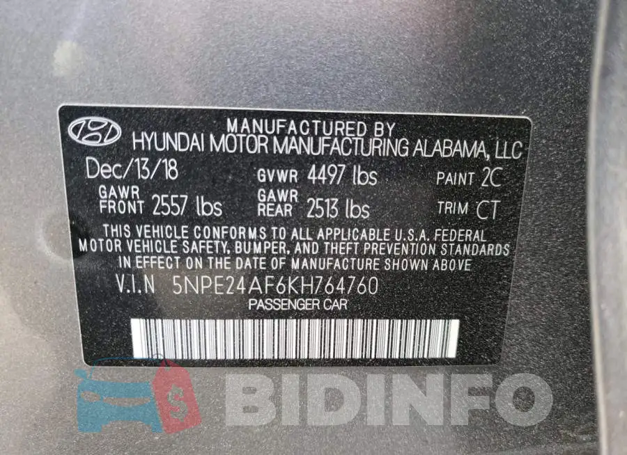 5NPE24AF6KH764760 Photo# 10