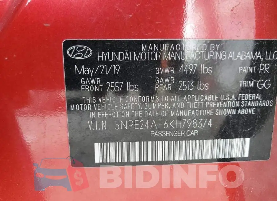 5NPE24AF6KH798374 Photo# 10