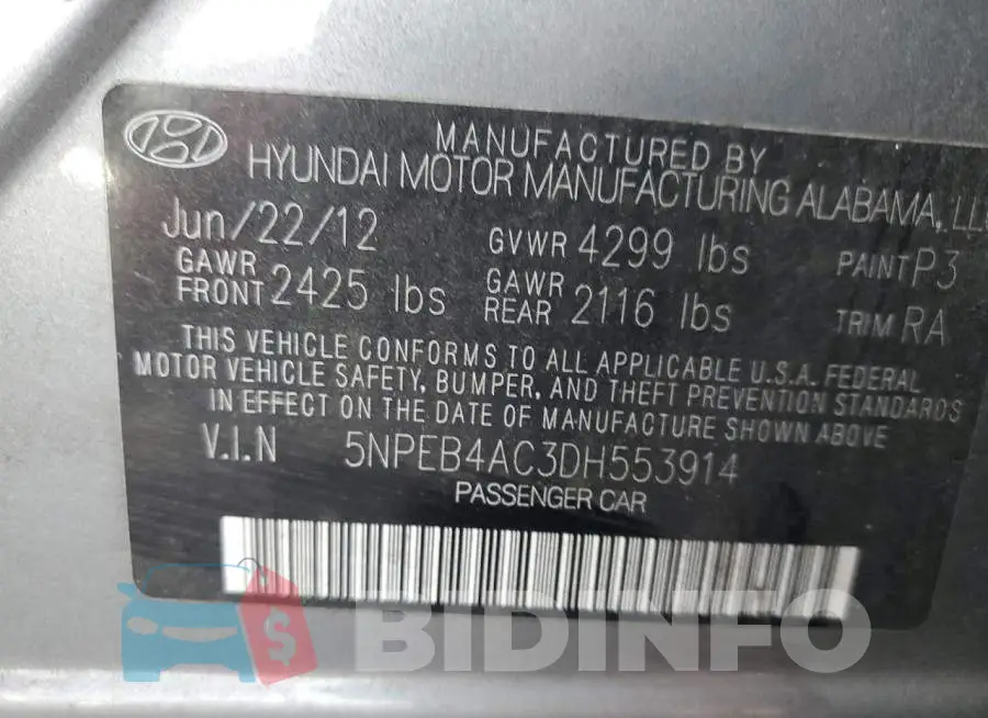 5NPEB4AC3DH553914 Photo# 10