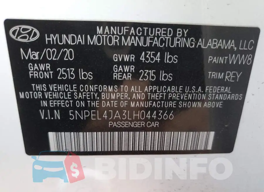 5NPEL4JA3LH044366 Photo# 10