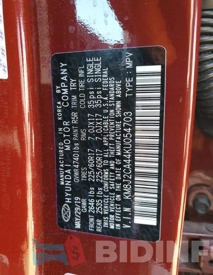 KM8J2CA44KU054703 Photo# 10