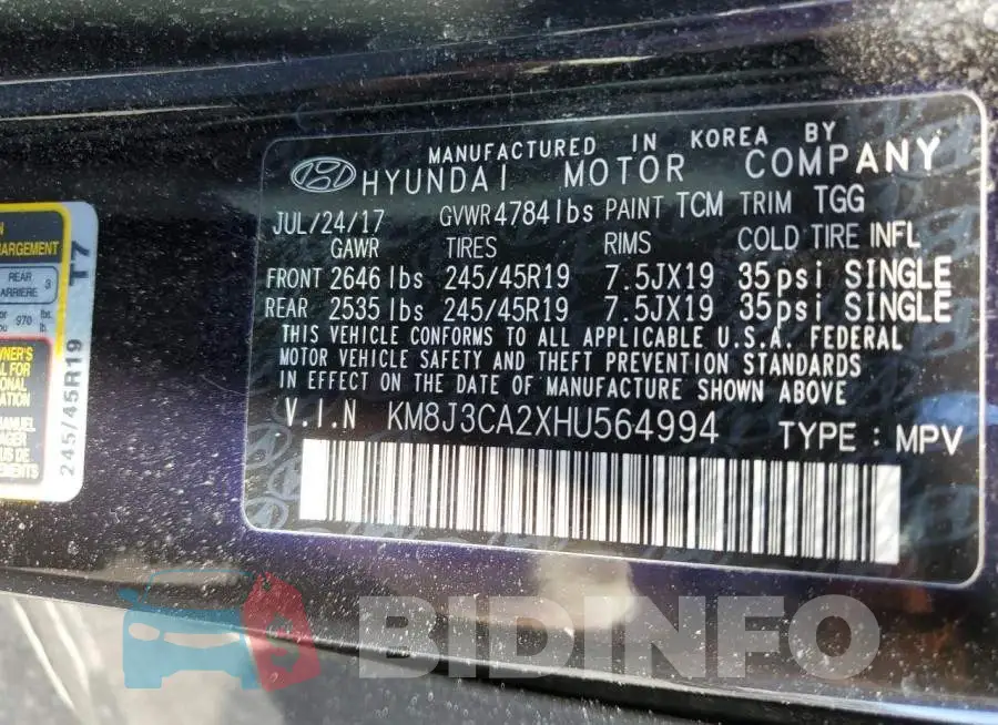 KM8J3CA2XHU564994 Photo# 10