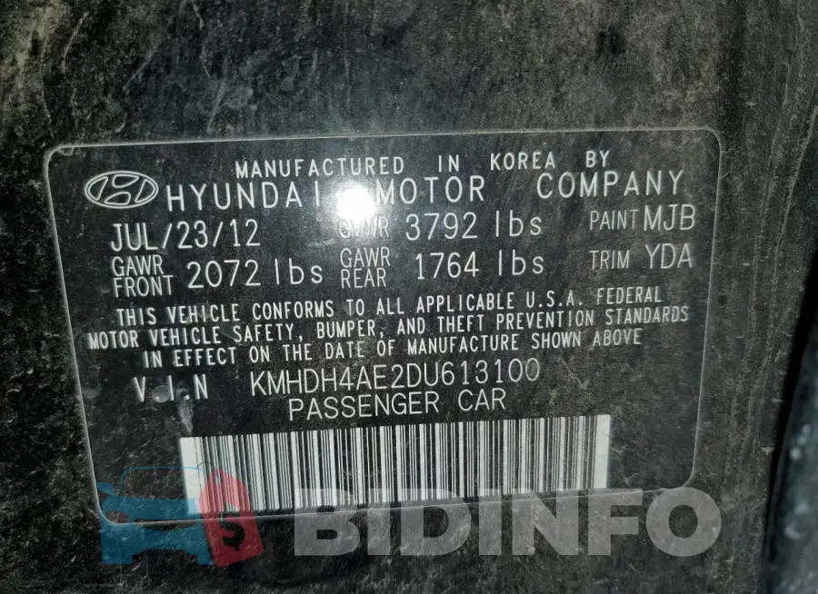 KMHDH4AE2DU613100 Photo# 12