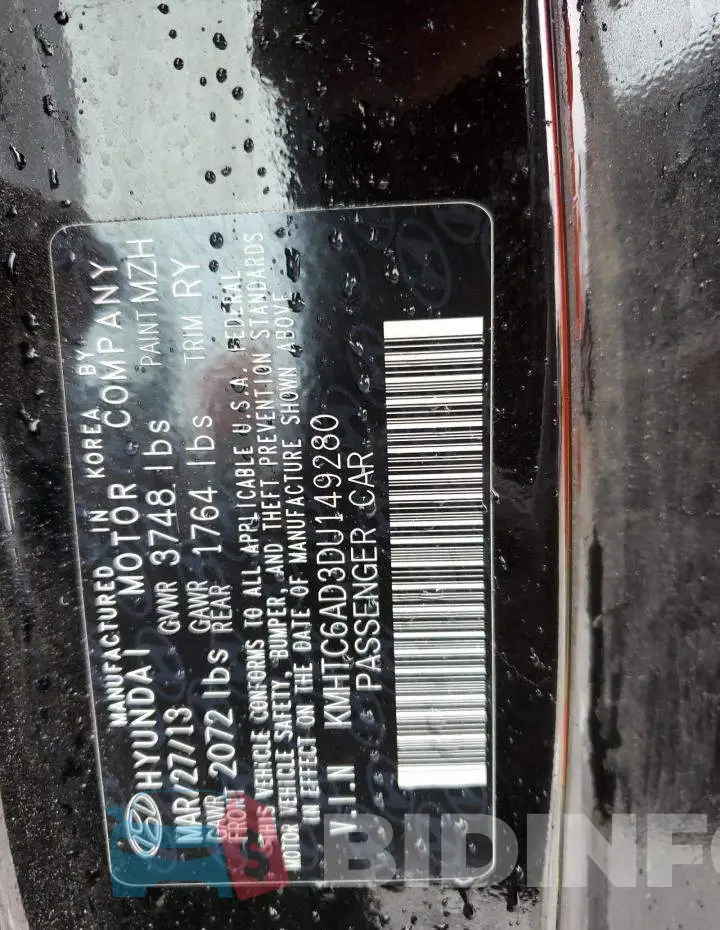KMHTC6AD3DU149280 Photo# 13