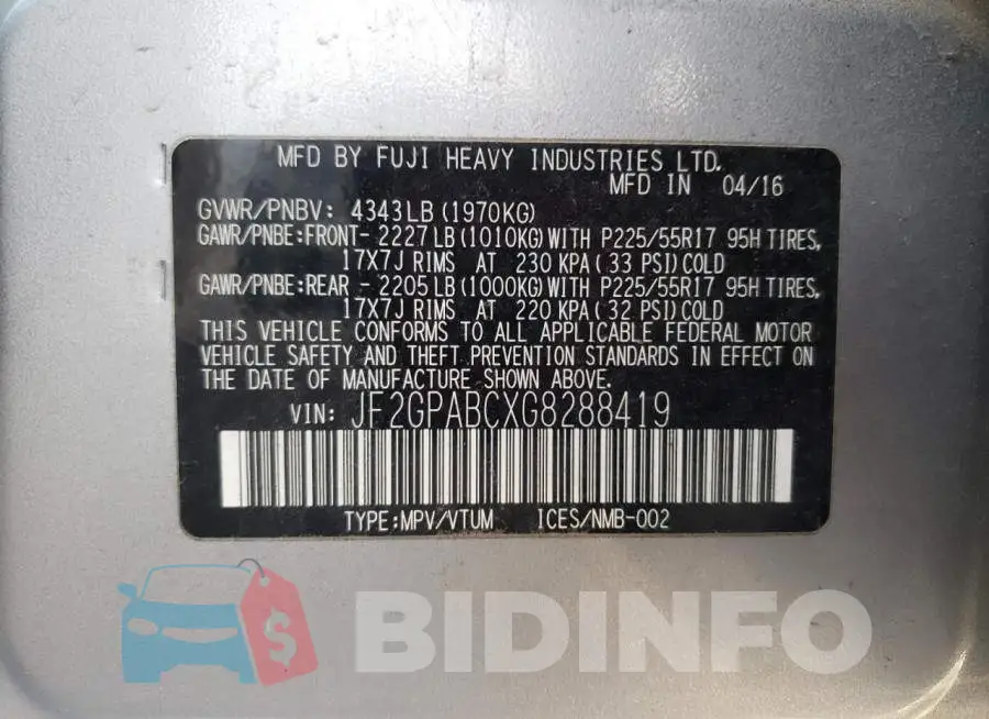JF2GPABCXG8288419 Photo# 12