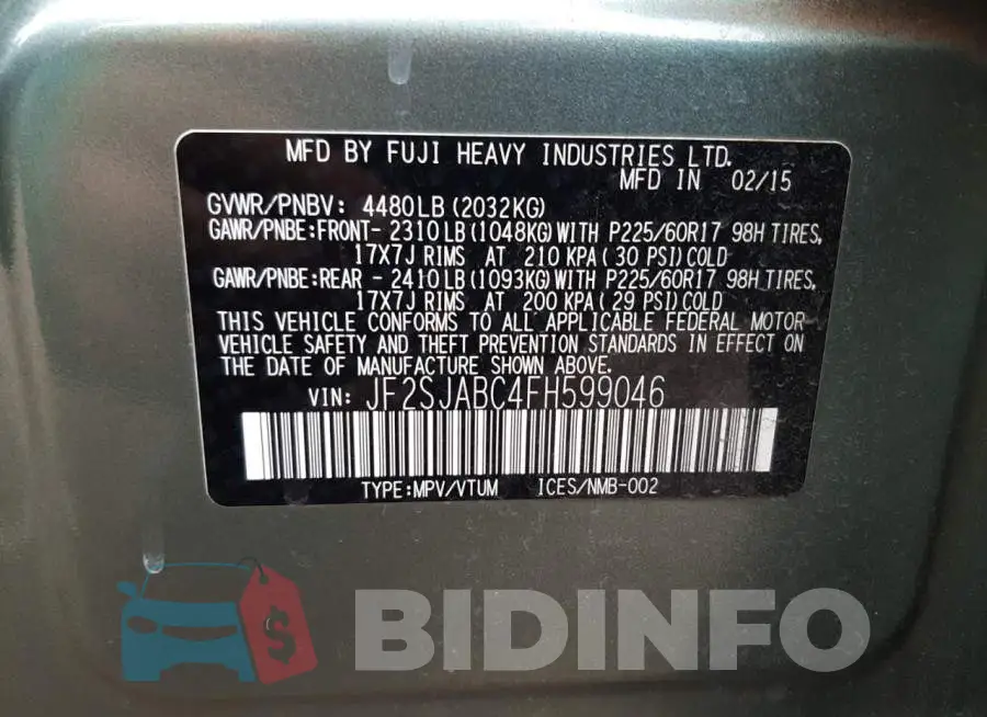 JF2SJABC4FH599046 Photo# 10