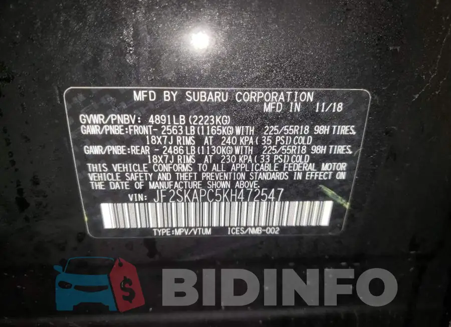 JF2SKAPC5KH472547 Photo# 14