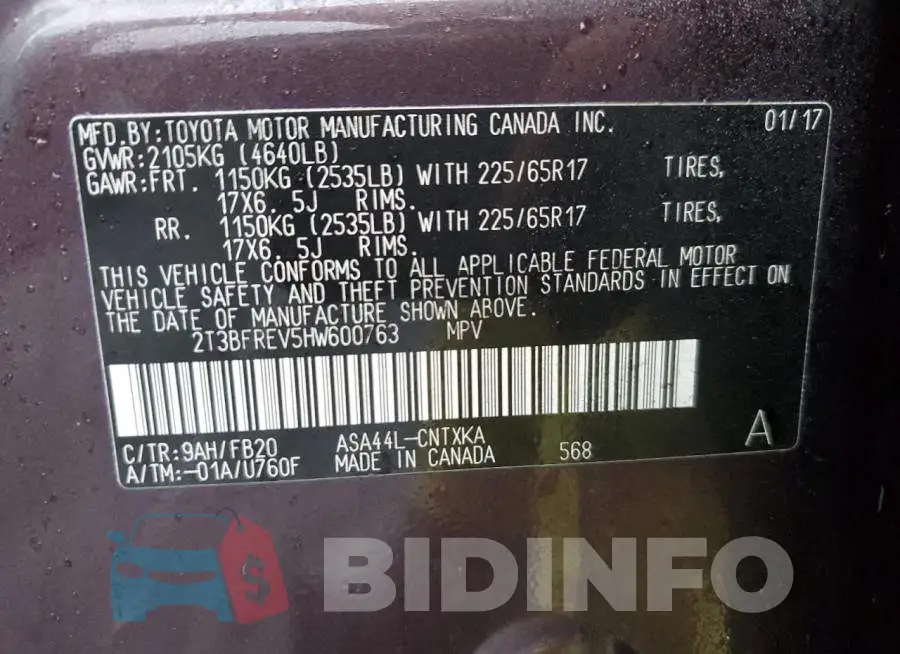 2T3BFREV5HW600763 Photo# 13