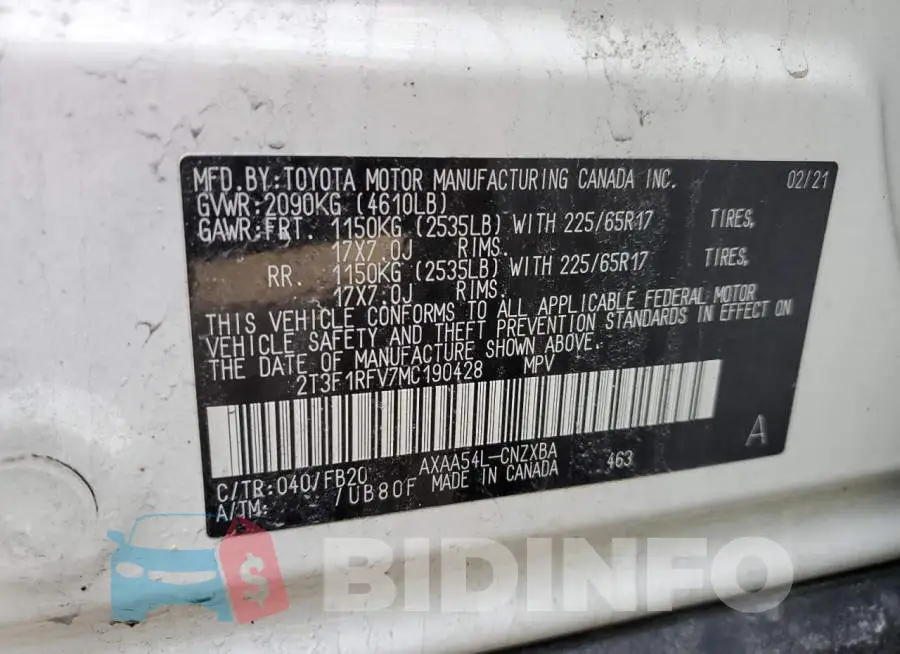 2T3F1RFV7MC190428 Photo# 12