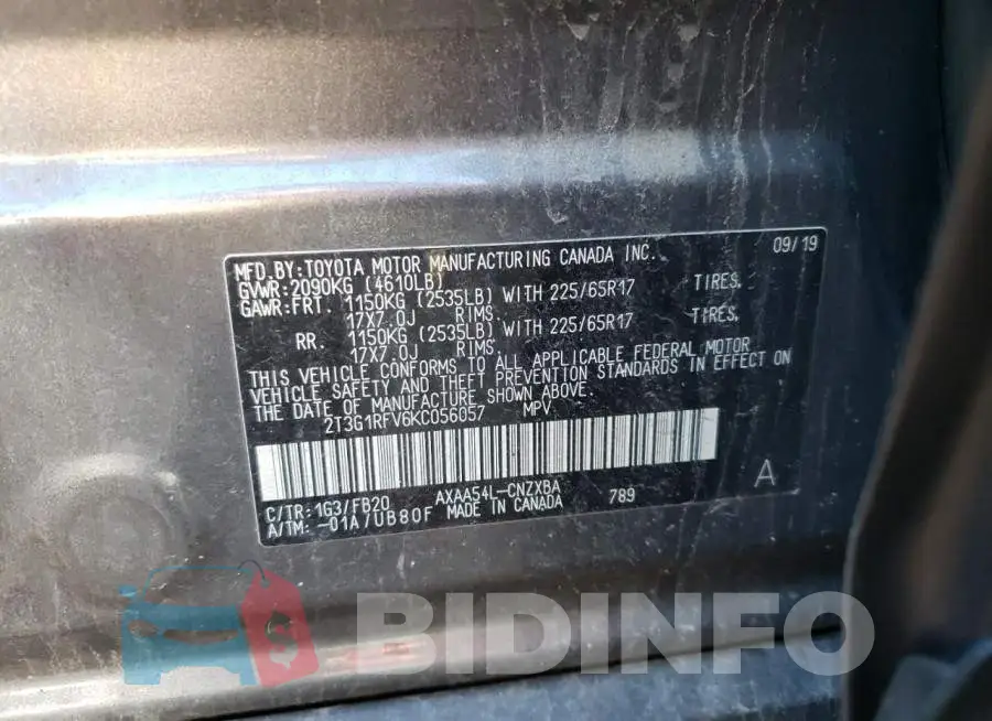 2T3G1RFV6KC056057 Photo# 10