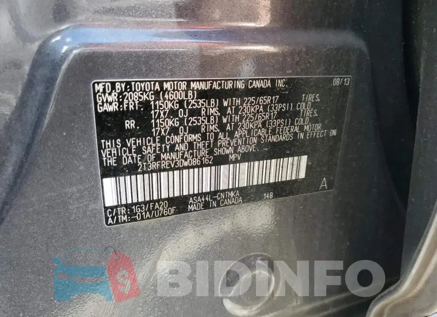 2T3RFREV3DW086162 Photo# 10