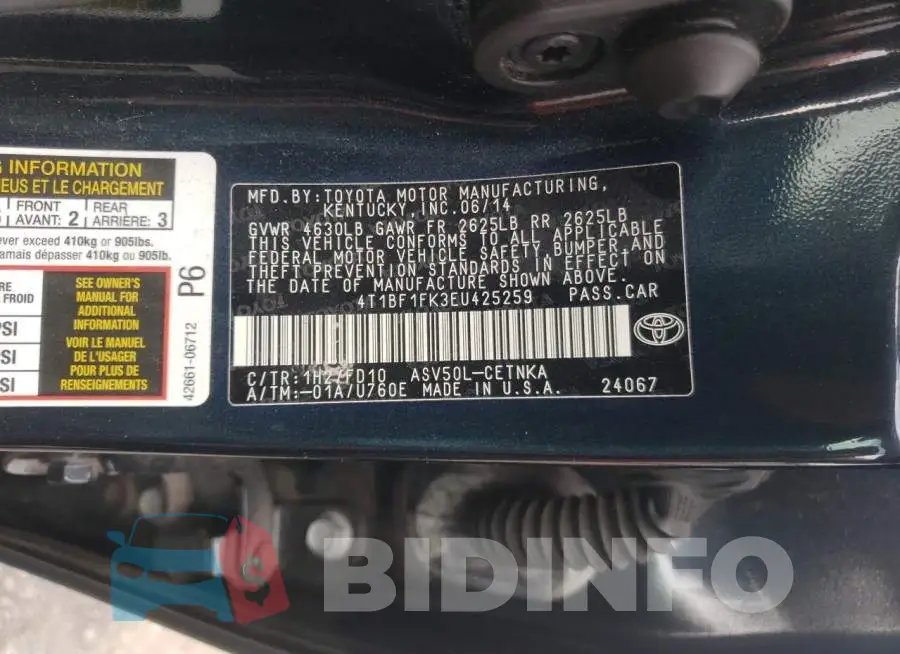 4T1BF1FK3EU425259 Photo# 12