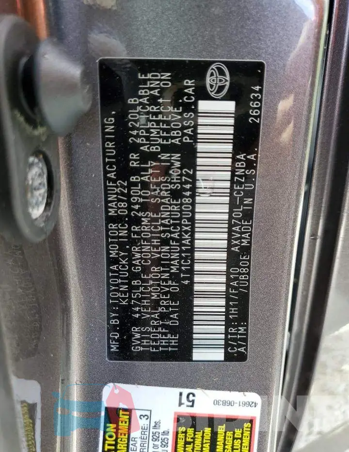 4T1C11AKXPU084472 Photo# 10