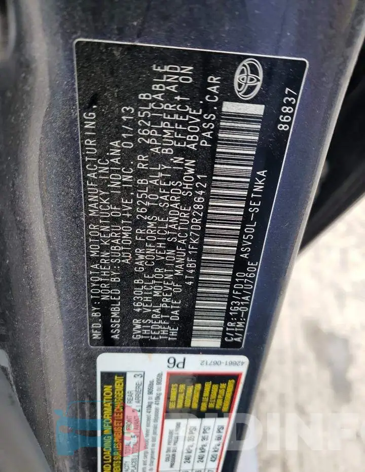 4T4BF1FK7DR286421 Photo# 10