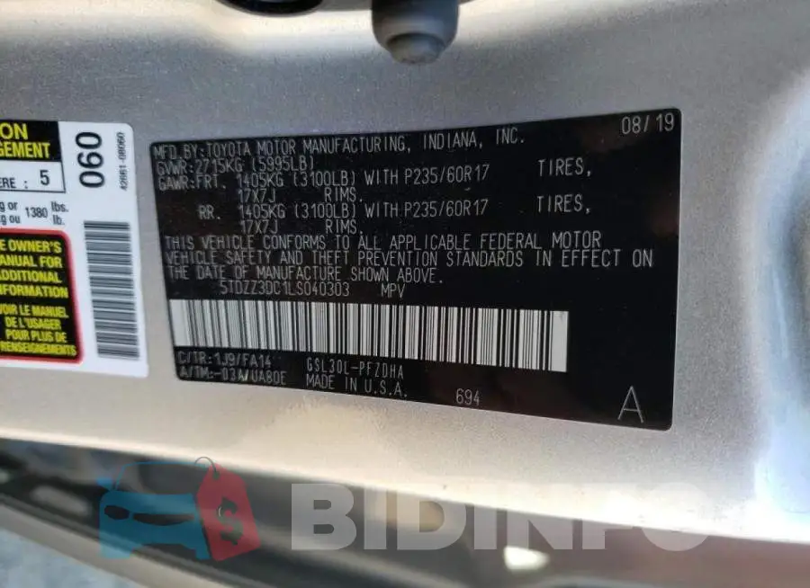 5TDZZ3DC1LS040303 Photo# 10