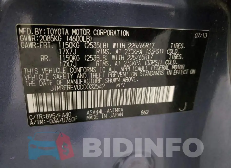 JTMRFREV0DD032542 Photo# 13