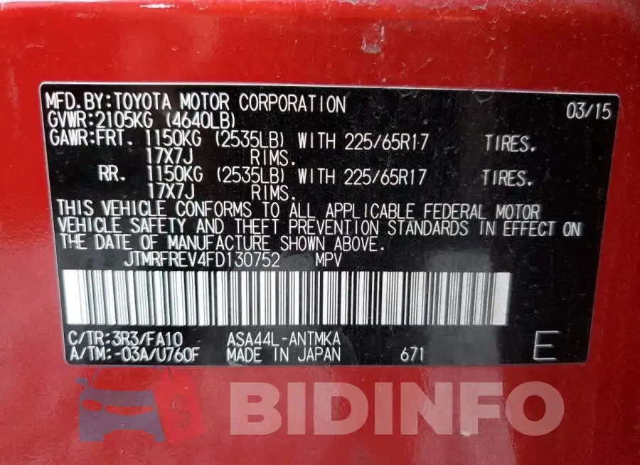 JTMRFREV4FD130752 Photo# 10