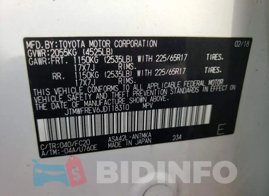 JTMWFREV6JD118310 Photo# 10