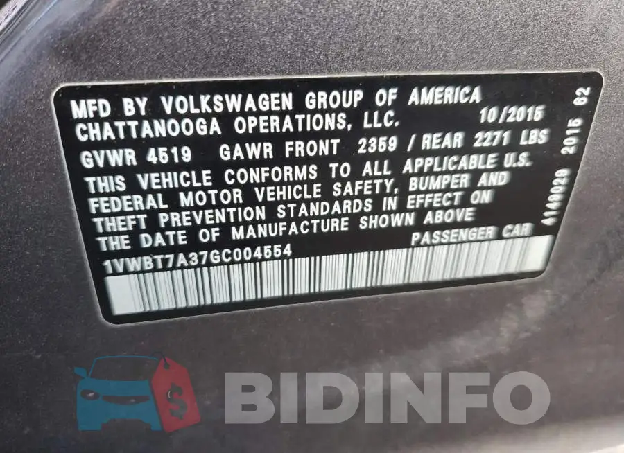 1VWBT7A37GC004554 Photo# 10