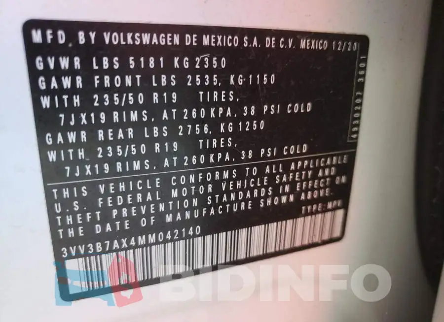 3VV3B7AX4MM042140 Photo# 10