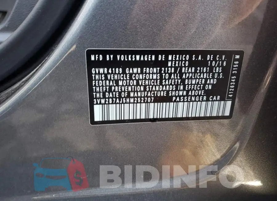 3VW2B7AJ5HM252707 Photo# 10