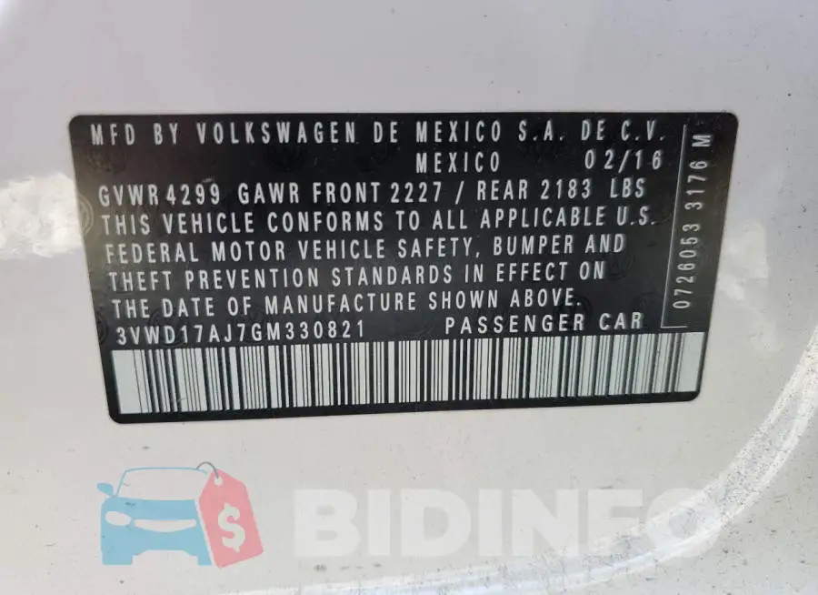 3VWD17AJ7GM330821 Photo# 12
