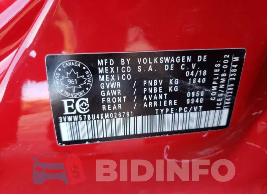 3VWW57BU4KM026781 Photo# 10