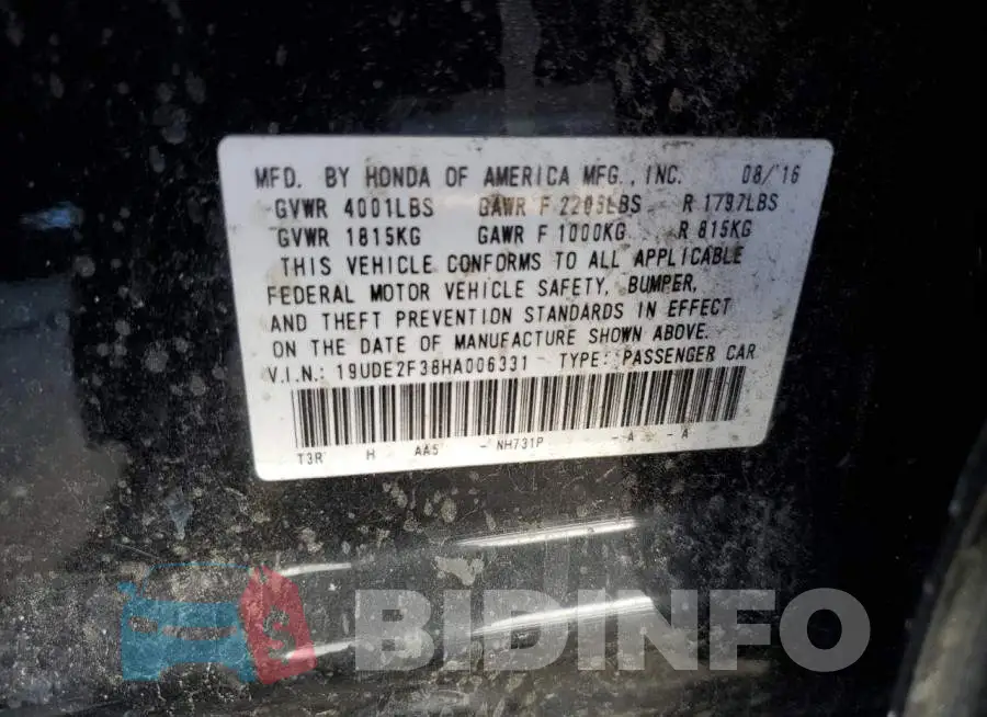 19UDE2F38HA006331 Photo# 10