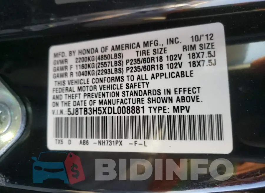 5J8TB3H5XDL008881 Photo# 10