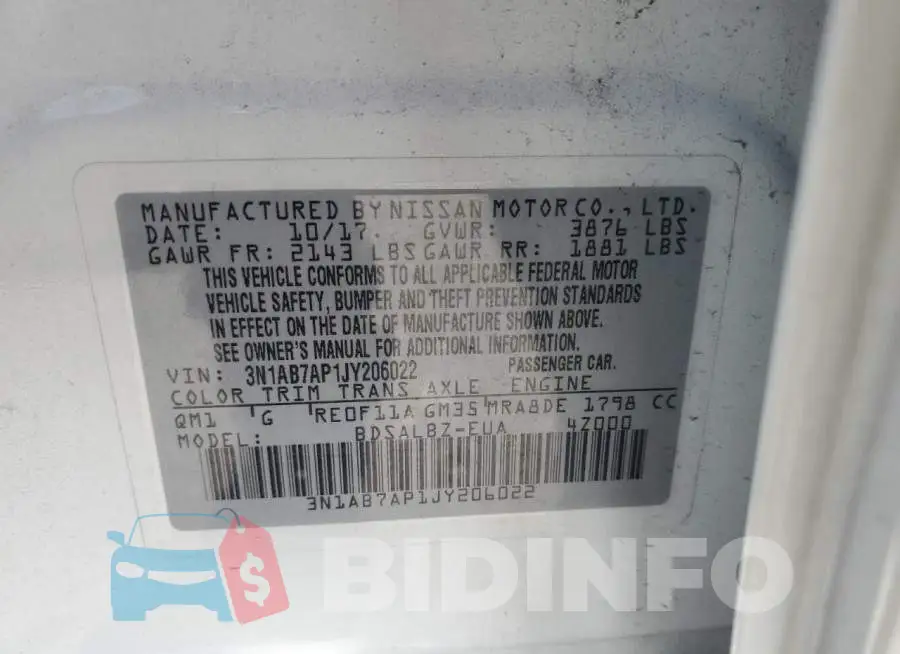 3N1AB7AP1JY206022 Photo# 10