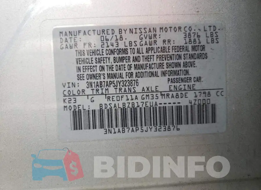 3N1AB7AP5JY323876 Photo# 10