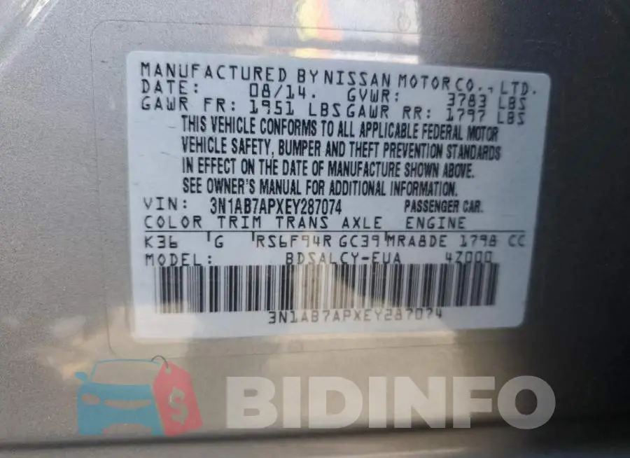 3N1AB7APXEY287074 Photo# 12