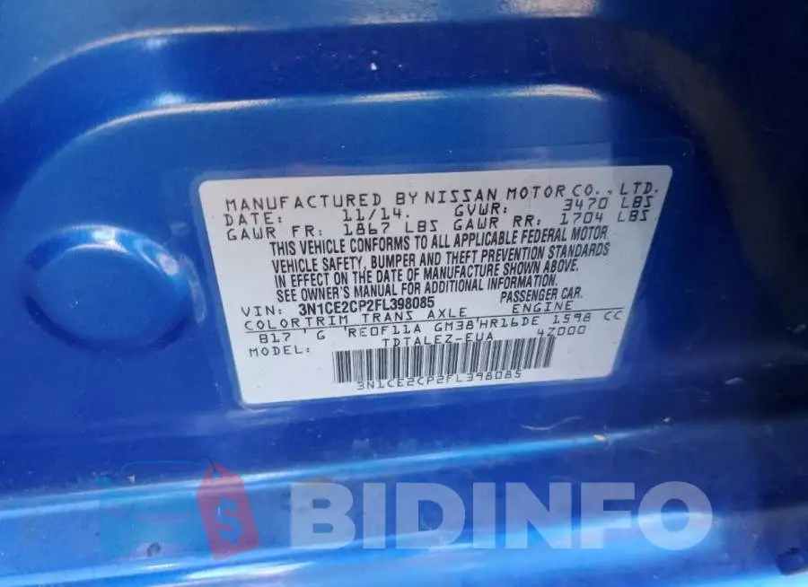 3N1CE2CP2FL398085 Photo# 13