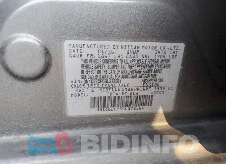 3N1CE2CP5GL378561 Photo# 10