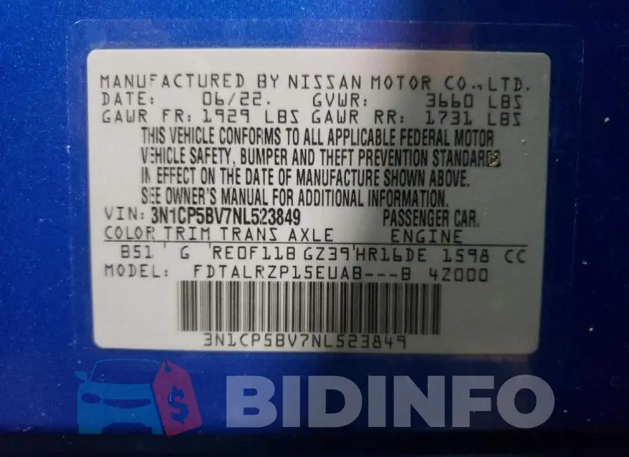 3N1CP5BV7NL523849 Photo# 10