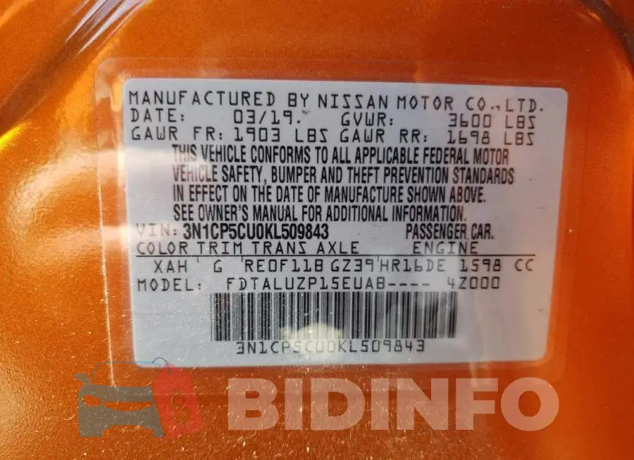 3N1CP5CU0KL509843 Photo# 10
