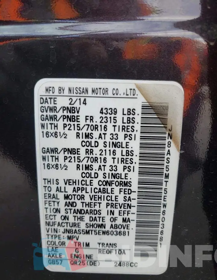 JN8AS5MT5EW603681 Photo# 13