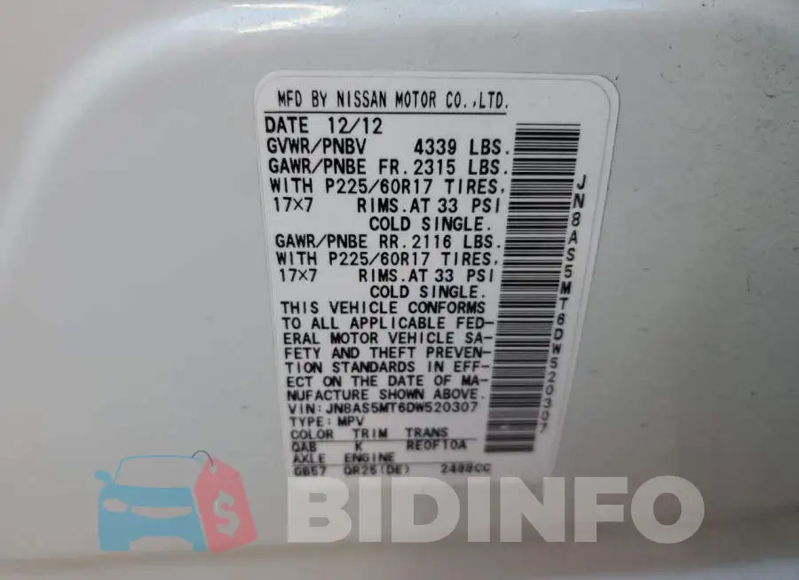 JN8AS5MT6DW520307 Photo# 13