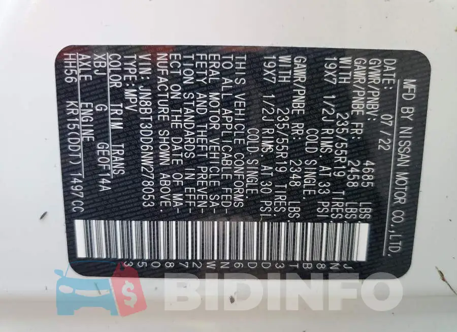 JN8BT3DD6NW278053 Photo# 10