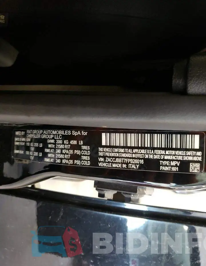 ZACCJBBT7FPB26016 Photo# 10